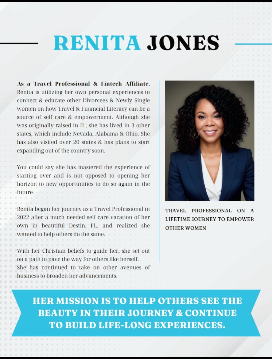 Full Force Magazine article featuring Renita Jones and her mission to empower women through travel and financial literacy.